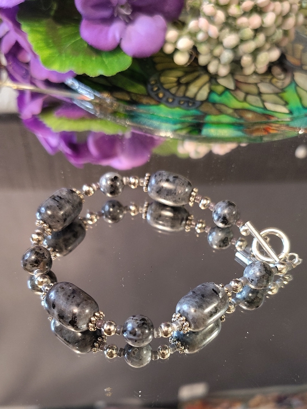 Larvikite Gemstone Toggle Bracelet
